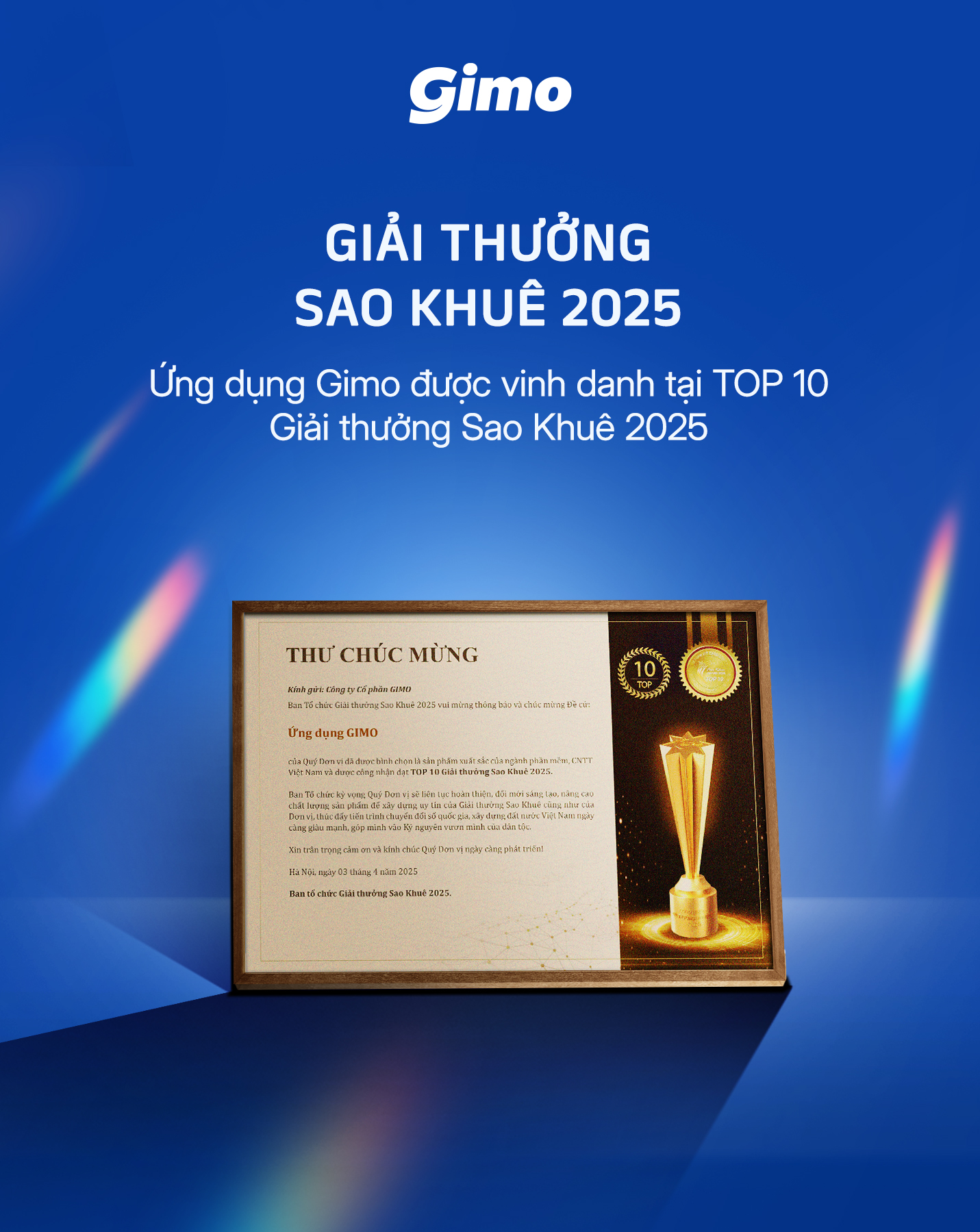 Gimo lọt Top 10 Sao Khuê 2025 lĩnh vực “Giải pháp thúc đẩy tiếp cận số