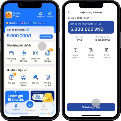 Màn hình hạn mức Nhận lương Gimo 